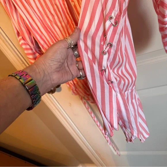 a.n.a beautiful salmon pink and white striped shirt - Picture 5 of 6